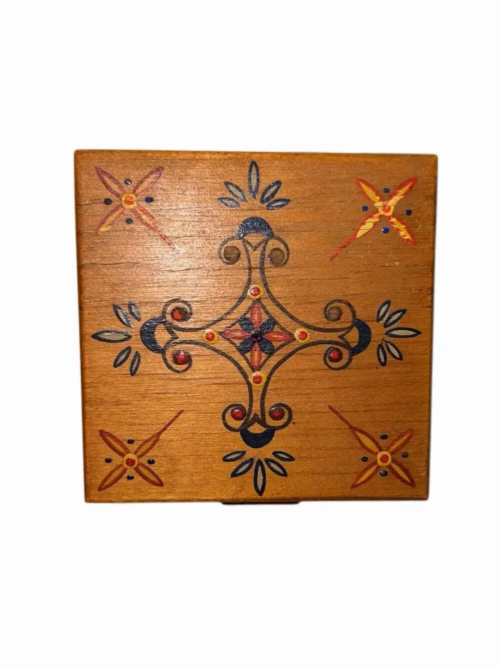 Hand Painted Polish Folk Art Trinket Jewelry Wooden Box 5x5 Germany
